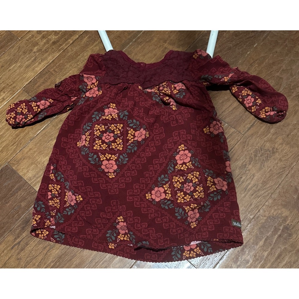 Matilda Jane Burgundy Floral Lattice Long holiday Sleeve Dress Girls Size 6